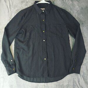 Juicy Couture Womens Button-Up Top S Black White Polka Dot Corporate Goth Office